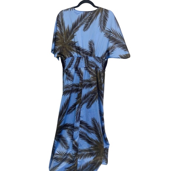 Meghan Fabulous LA Dress Womens Large Blue Palm Print Maxi Beaded Boho Tropical - Picture 2 of 12